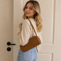 Sac à bandoulière cylindrique en daim avec fermeture éclair dorée et sangle réglable, petit sac à main pour usage quotidien décontracté