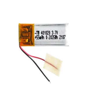 Bateria de íon de polímero de lítio recarregável, 55mah, 3.7v 401020