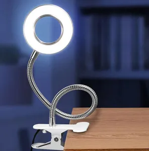 Lampu meja klip on 10 kecerahan dapat diredupkan 3 mode untuk membaca rumah kantor klem kokoh dan lampu cincin klem leher angsa fleksibel