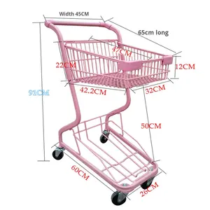 Troli Supermarket kapasitas besar kawat baja lapisan ganda toko keranjang belanja Supermarket untuk barang-barang - Product Image 3