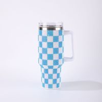Bouteilles d'eau en acier inoxydable isolées sous vide de 40oz, 10 couleurs, motif à carreaux, avec poignée et couvercle.