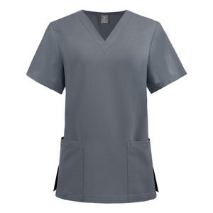 64001 envío rápido cuello en V Color sólido poliéster rayón mujeres trajes enfermería uniforme blanco camisas para mujeres - Product Image 2