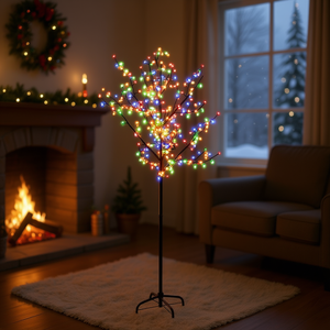 Árbol de Navidad colorido con luces LED multicolor, tronco de plástico y metal, árbol decorativo de interior. - Product Image 2