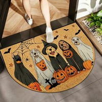 Grenzüberschreitender Versand: Halloween Kürbis-Geist Halbkreis Seiden-Dekor-Fußmatte, verdickt, rutschfest, schmutzfangend, leicht zu reinigen
