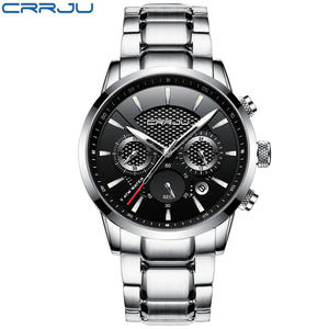 Montre à quartz pour homme CRRJU 2212 classique, fabriquée en Chine, bracelet en acier inoxydable, chronographe <span class=keywords><strong>24</strong></span> <span class=keywords><strong>heures</strong></span>, étanche, montre-bracelet pour affaires - Product Image 5