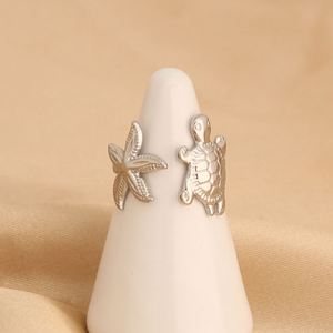 Bague en acier inoxydable ajustable personnalisée, mignonne, série Océan, tortue de mer et étoile de mer - Product Image 2
