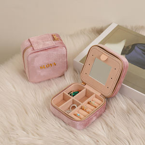 Estuche de Viaje de Terciopelo con Logotipo Personalizado al por Mayor, Caja Organizadora Vintage para Joyas, Estuche para Pendientes con Espejo, Caja de Regalo para Almacenamiento de Joyas - Product Image 2