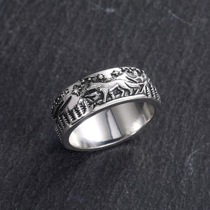 H174 Bagues de mariage rustiques unisexes en argent motif loup, style mode - Product Image 4