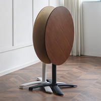 Table à manger ronde pliable nordique avec plateau en placage de bois MDF et base en métal pour petit appartement, maison, café, usage commercial