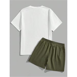 Conjunto de 2 piezas FOXA para hombre: camiseta con estampado tropical y pantalones cortos con cordón, talla grande, ropa de vacaciones, algodón transpirable - Product Image 2