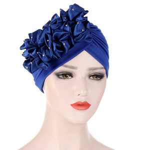 Nuevo Turbante Sharut con Flor Grande para Mujer - Pañuelo para la Cabeza de Algodón Indio con Apliques de Diamantes, Estilo Casual, Color Sólido - Product Image 2