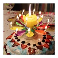 Оптовая продажа, музыка лотоса, свеча на день рождения, цветущая вращающаяся музыкальная Поющая свеча в виде фейерверка