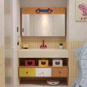 ตู้ห้องน้ำติดผนังแบบอัจฉริยะพร้อมอ่างล้างหน้าแบบอินทิเกรต กระจกอัจฉริยะ และแผ่นหินแบบโค้งงอได้ตามสั่ง - Product Image 1