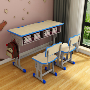 Bureaux et chaises doubles au design moderne pour l'école Tables d'étude en bois personnalisables pour le salon ou l'hôtel - Product Image 1
