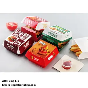 Custom Design Printing Fast Food Chain Store White Paperboard Greaseproof Hamburger Burger Packaging Box