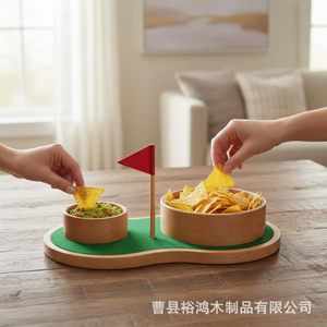 Cross-border wooden <b>snack</b> <b>tray</b> with dipping bowl, creative <b>snack</b> <b>tray</b>, dessert cake plate, <b>snack</b> placement plate, desktop - Product Image 2