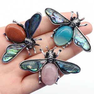 Usine en vrac Vintage ormeau coquille Rose Quartz opale <span class=keywords><strong>Lapis</strong></span> Agate améthyste pierre naturelle abeille pendentif accessoires broches pour cadeau - Product Image 3