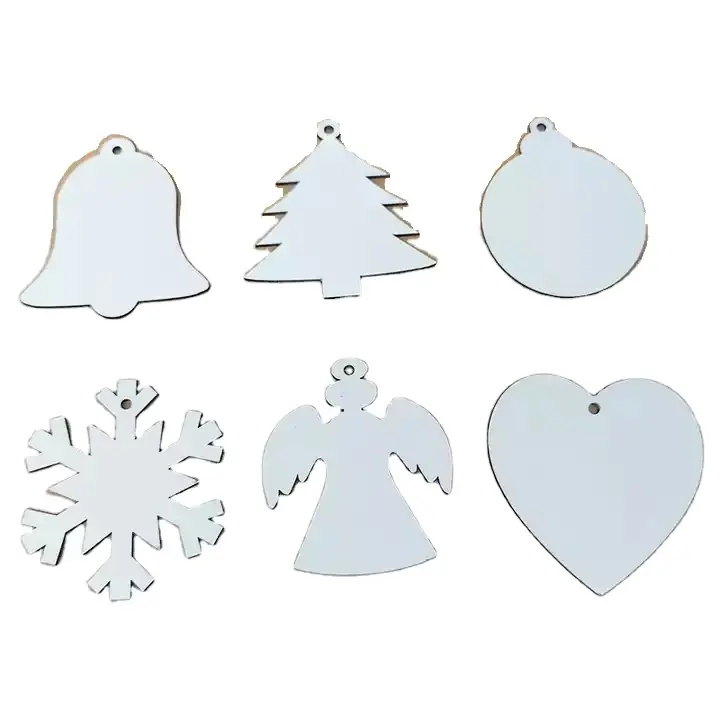 Double Side Print MDF Ornament Christmas Tree Ornament Round Heart Shape Sublimation Blanks Pendants for Christmas Tree