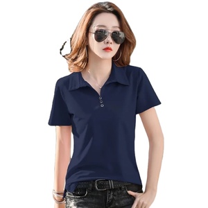 เสื้อยืดลายกราฟิกสำหรับผู้หญิงใส่สบายสีพื้นแขนสั้นผ้าขนแกะเปิดลงปกเสื้อพิมพ์ลายผ้าเทอร์รี่ - Product Image 1