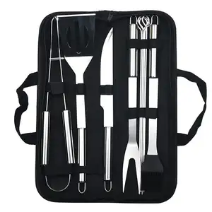 Roestvrijstalen Grill 3-delige Set Bbq Bbq Gereedschapsset Doekzak 9-delige Set Buitenshuis Vork Shovel Clip/