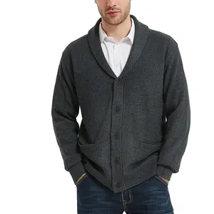 Men's Wool Blend Shawl Collar Cardigan Sweater Button Down Knitwear with Pockets