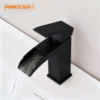 Robinet de lavabo cascade noir en laiton, monocommande, monotrou, avec cartouche céramique, à poser sur le comptoir, pour salle de bain, Bomba La Bafuni