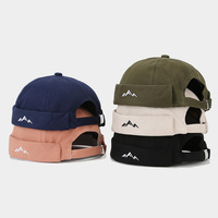 Cappello Docker con Ricamo Montagna Senza Visiera in Twill di Cotone a Sei Pannelli con Cinturino Regolabile Unisex 56-62cm Logo Personalizzato Ingrosso OEM Basso MOQ