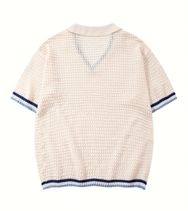 Pull en maille à col en V personnalisé décontracté avec logo, 100% coton, design uni, pull en maille à manches courtes pour homme, été - Product Image 2