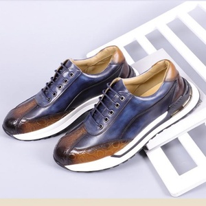 Fashion High-quality Cow Genuine <b>Leather</b> Two Tone Color Custom Logo Handmade Men's <b>Sneaker</b> Breathable Comfort Autumn Luxury - Product Image 3