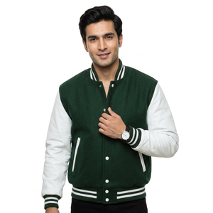 Blousons universitaires d'hiver en polaire pour hommes, style cool, tendance, personnalisables, en cuir, avec col montant et boutons, vente en gros - Product Image 1