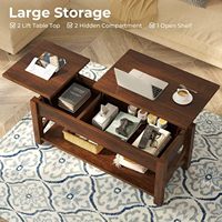 Table basse moderne en chêne avec structure en fer, pliable, extensible, relevable et avec rangement pour salon – Durable et élégante