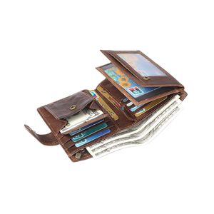 Portefeuille long pour homme en cuir véritable de haute qualité avec fermeture éclair vintage et protection RFID - Product Image 1