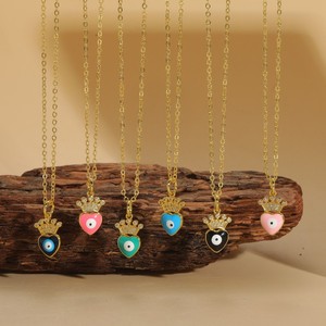 Thiết Kế Thời Trang CZ Vương Miện Men Trái Tim Mắt Ác Vòng Cổ Hình Trái Tim Với Đôi Mắt Màu Xanh Mặt Dây Chuyền Vòng Cổ - Product Image 3