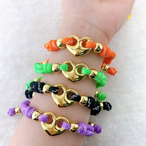 Nouveau <span class=keywords><strong>Bracelet</strong></span> en Corde Cœur Vintage en Cuivre Lisse avec Nez de Cochon Coloré, Personnalisable DIY, Ajustable, Unisexe, Idéal Cadeau - Product Image 1
