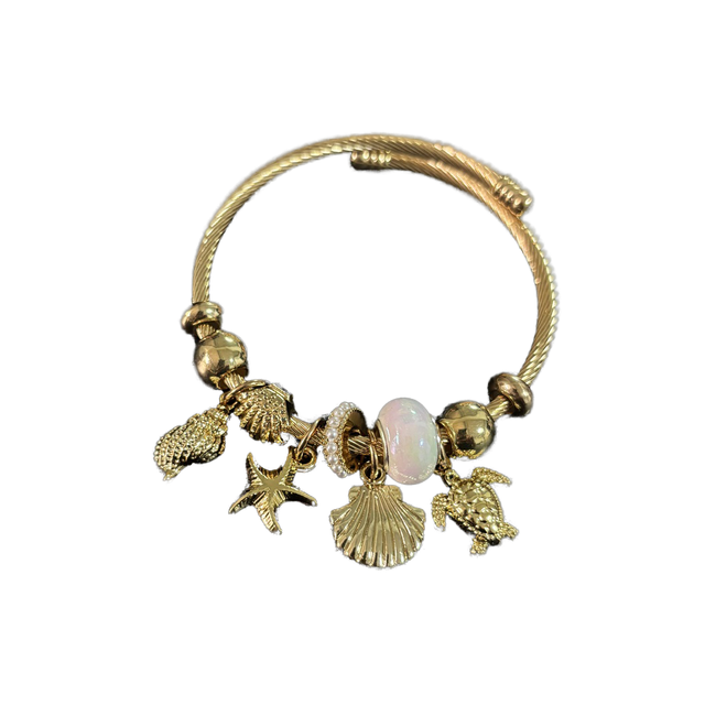Women's Sea Life Summer Travelling Star Fish Shell Turtle Charms Antique Silver Plated Stainless Steel Trendy Charm Bracelets
