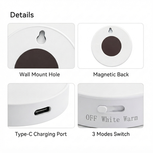 Rechargeable Wireless round <b>LED</b> Closet Lamp PIR Induction Lighting 3000K Warm Glow Portable Magnetic <b>Light</b> for Cabinet Staircase - Product Image 5