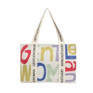 Custom Eco Friendly <b>Zipper</b> Letter One-Shoulder Hand <b>Bag</b> Can Print Logo Environmental <b>Bags</b> Xl Large Capacity Wide <b>Tote</b> Canvas <b>Bag</b> - Product Image 2