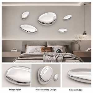 Specchio Scultura a Parete in Acciaio Inossidabile Lucidato a Specchio, Design a Ciottoli, per Hotel, Lobby, Camera da Letto, Corridoio, Ufficio, Misure Personalizzabili - Offerta Imperdibile - Product Image 4