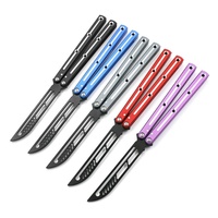 Couteau d'entraînement pliant papillon pour camping en extérieur, multi-outils, lame non-affûtée, manche en aluminium, acier, pour débutants, bricolage