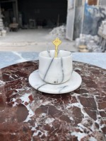 Ensemble de tasses à café en marbre Rosso Levanto haut de gamme NANWEI avec soucoupe, tasse à expresso en pierre naturelle faite à la main pour la décoration de café et de maison