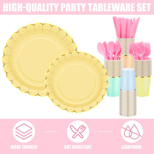 <b>Disposable</b> Party Supplies Kit Multi Color Paper <b>Plates</b> Cups Napkins Cutlery Set For Party - Product Image 4