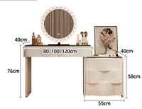 Coiffeuse moderne en bois massif avec miroir LED éclairé et tiroirs – Bureau de maquillage de luxe peu encombrant pour chambre, appartement, salon