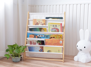 Decoración <span class=keywords><strong>del</strong></span> hogar Estante <span class=keywords><strong>de</strong></span> almacenamiento <span class=keywords><strong>de</strong></span> <span class=keywords><strong>libros</strong></span> plegable <span class=keywords><strong>de</strong></span> madera portátil moderno con bolsillos <span class=keywords><strong>de</strong></span> lona para niños y - Product Image 2