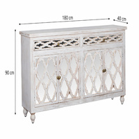 Buffet en bois sculpté à la main avec 4 portes et étagères de rangement |   Buffet vintage blanc vieilli |   Bois massif