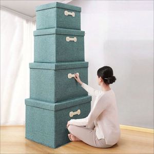 Caja de Almacenamiento de Ropa y Ropa Interior de Gran Capacidad, Moderna, con Tapa Abatible, de Lino y Tela - Product Image 1