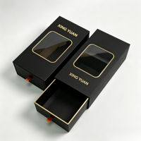 Boîte à tiroir coulissant de luxe personnalisée en deux parties, noir mat, avec fenêtre découpée et estampage à chaud doré pour emballage cadeau de parfum