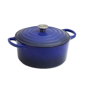 Casserole enduite d'émail bleu de <span class=keywords><strong>fonte</strong></span> de couvercle de casserole de dégradé de rond de deux poignées - Product Image 2