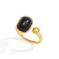 Bague asymétrique en obsidienne plaquée or 18 carats en acier inoxydable, hypoallergénique, résistante à l'eau et à la décoloration, bijoux minimalistes pour femmes