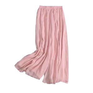 Moda mujer Casual gasa pantalones de pierna ancha tamaño grande suelto sólido blanco banda elástica cintura alta ropa femenina pantalones de gran tamaño - Product Image 2