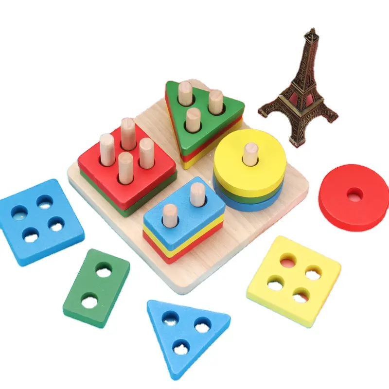 Хит продаж, красочные деревянные геометрические блоки Монтессори, игрушки для укладки, новые детские когнитивные игрушки ранней формы